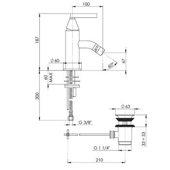 Смеситель для биде Nicolazzi Flag с донным клапаном , хром 4823CR91
