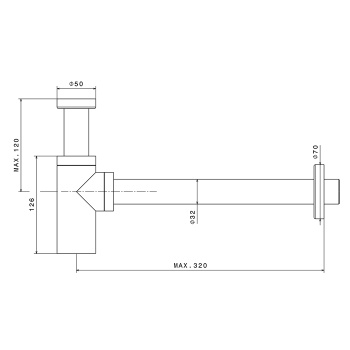 Сифон для раковины под донный клапан Newform X-steel 316 L=300 мм, INOX 244X.50.050