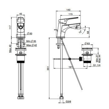 Смеситель для биде Fima Carlo Frattini Serie 4 на 1 отверстие, с донным клапаном, хром F3762CR.2.WS
