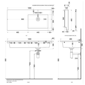 Раковина подвесная Cielo Era ERLA100DXSF PL 100 см правая голубой