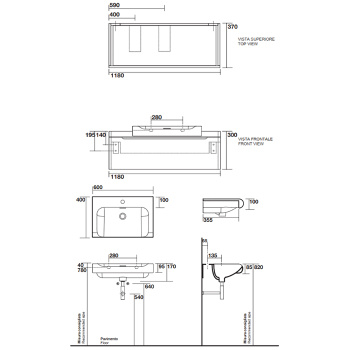 Раковина Kerasan Inka Project 60x40x35,5 с 1 отверстием под смеситель, nero lucido 341104*1