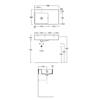 Раковина накладная/подвесная Simas Top e lavabi D'Arredo QU75S*1 bi 75 см левая белый