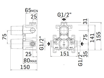 Внутренняя часть встраиваемого термостатического смесителя для душа Mamoli PICO 271100000027
