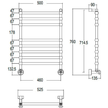 Полотенцесушитель водяной Margaroli Sole 464TS4708CR 76X52.5 хром