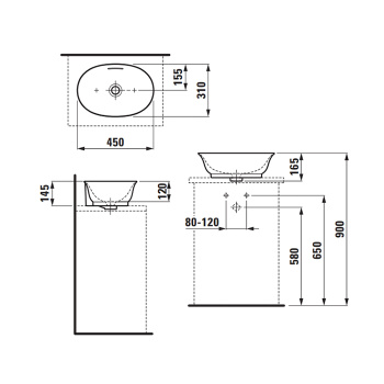Laufen New Classic Раковина-чаша овальная накладная 450х310х145 мм, без отв под смеситель,с переливом, цвет белый глянец