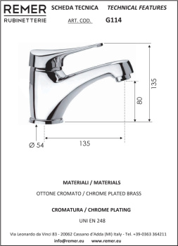 Смеситель для раковины Remer Giga Four G114 хром