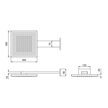 Верхний душ Almar 30х30, 2 режима, с настенным держателем, черный металл брашированный pvd E044277.AB