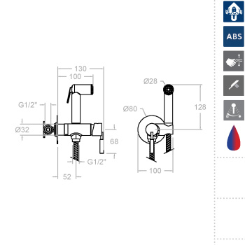Гигиенический душ Ramonsoler встраиваемый с магнитным клапаном и abs лейкой 756801WC