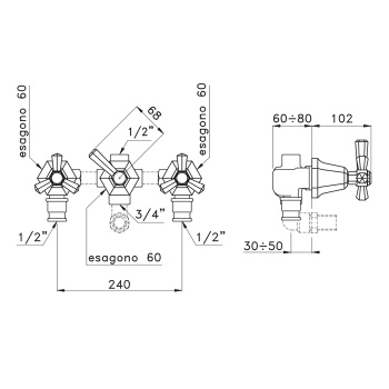 Встраиваемый смеситель для ванны Stella Eccelsa 3254 с переключателем, золото 24К EC 01301 AU00