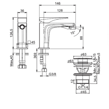 Смеситель для биде Fima Carlo Frattini Zeta с донным клапаном click-clack, чёрный матовый F3962NNS