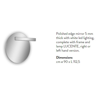 Зеркало Antonio Lupi Circus 108, с белой светодиодной подсветкой, с блестящей кромкой, с правосторонним светильником LUCENTE, на раме А0002475006