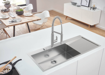 Мойка GROHE K1000 80-S 116/52 1.0 с корзинчатым вентилем, нержавеющая сталь 31581SD1