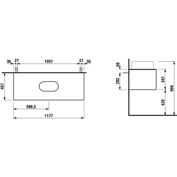 Laufen Sonar шкафчик под раковину, 1175х455х340 мм, 1 ящик, с отверстием в центре, совместим с раковинами-чашами 812348, 812349, медь и черный мрамор