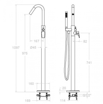 Смеситель для ванны Ramonsoler Urban Chic напольный никель 218503DNC