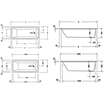 Акриловая ванна Duravit 150x70 700487000000000