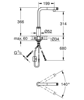 Смеситель для кухонной мойки GROHE Vento Smart Control с выдвижным L-образным изливом, суперсталь 30