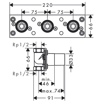 Скрытая часть для термостата Hansgrohe ShowerTablet 13129180 для 2 потребителей