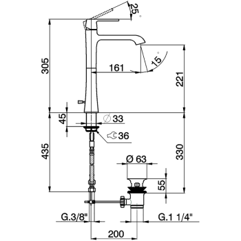 Смеситель для биде Cisal Cherie на 3 отверстия с донным клапаном, хром/черный матовый CX0012206T Акция