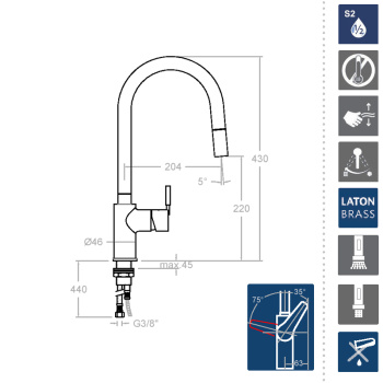 Смеситель для кухни Ramonsoler Atica с выдвижной лейкой 757901V1