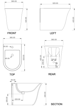 Биде приставное GSG Ceramic Design Flut FLBI01000 белый глянцевый