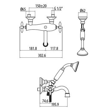 Смеситель для ванны с лейкой и шлангом Gattoni Timor, золото 24кт 1800118D0oro