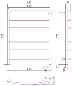 Полотенцесушитель электрический Сунержа Галант 2.0 800х600 с блоком управления справа, 00-5201-8060