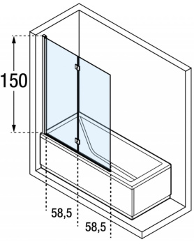 Шторка на ванну Novellini Young 120x151,6см, правая DX, стекло прозрачное, профиль черный матовый, Y21BSV120D-1H