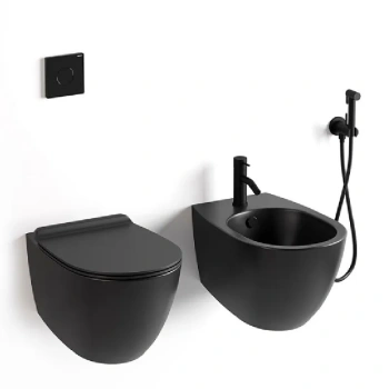 Унитаз и биде подвесные Simas Vignoni VI 18 nero + VI 19 nero + VI 004 nero + F 85 черный