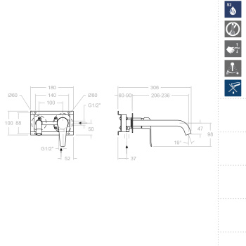 Смеситель для раковины Ramonsoler Ypsilon встраиваемый plus 642103