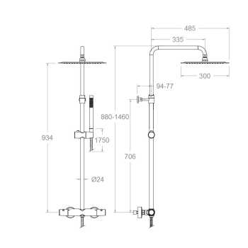 Душевая система Ramonsoler Tzar термостатическая без излива с регулировкой высоты золото 345402RM250OC
