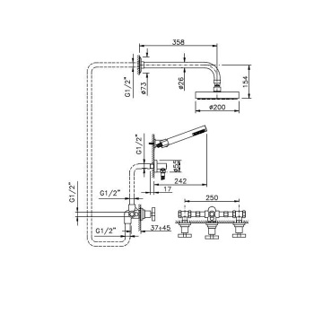Душевой наборверхний душ Nicolazzi M.Croce 20 см, комплект ручного душа, встроенный смес. с перекл. хром 2233CR27