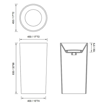 Раковина Moma Diamond Tower 450 отдельностоящая, слив в пол, с донным клапаном, белый матовый DMN0505.MWS