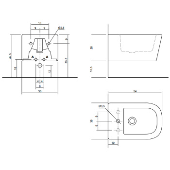 Биде подвесное Antonio Lupi Komodo 54х36х26см., 1 отв., GRIGIO VESUVIO А0002479615