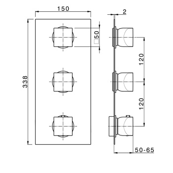 Смеситель встраиваемый Cisal Hi-Rise настенный, термостатический, с 2 запорными вентилями, внешняя часть, хром RI01V20021