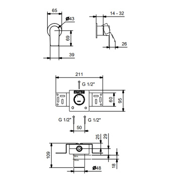 Смесители для душа наружная часть Fantini Myo на 1 источник, черный матовый 61 13 V663B