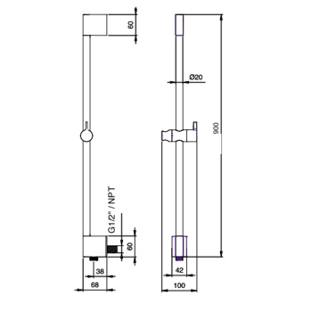 Душевая штанга Almar 900, латунь/ABS, хром, E087050.CR