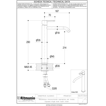Смеситель для раковины Ritmonio Diametro35 Elegance PR54AF201CRL хром