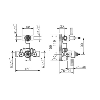 Встраиваемая часть термостатического смесителя с переключателем Cisal на 2 положения ZA01910104