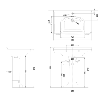 Подвесная раковина Burlington Guild GU0851SCW белый