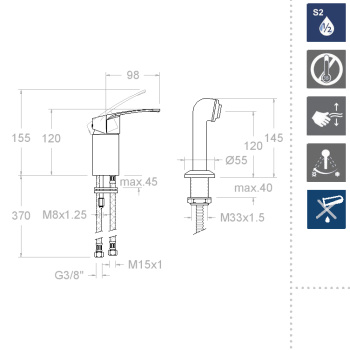 Смеситель для парикмахерской раковины Ramonsoler New Fly с лейкой 572201