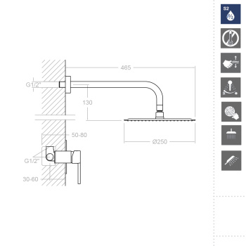 Смеситель для душа Ramonsoler Drako встраиваемый с тропическим душем K3318012