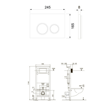 TECEspring комплект 4 в 1 Застенный модуль,панель смыва с круглыми кнопками, черный матовый/ободок черный мат (см. Аналог S955104)