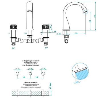 Смеситель на борт ванны THG Paradise U5C-A02-25SG хром