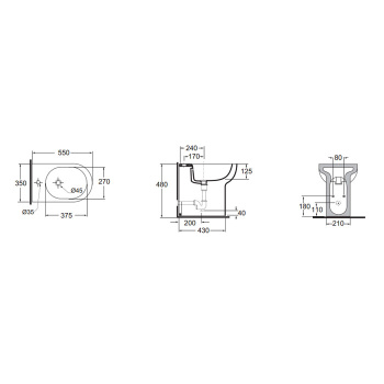 Биде напольное Azzurra Nuvola 55х35x48h c 1отв, с креплением VFV, белый NUBIT000048MBI/(NUV500/48 bi)*1