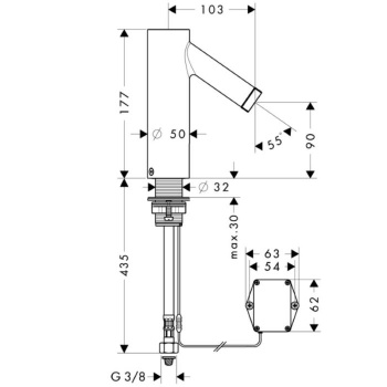Электронный смеситель для раковины Axor Starck 10106000 с регулировкой температуры, работающий от батареек, хром