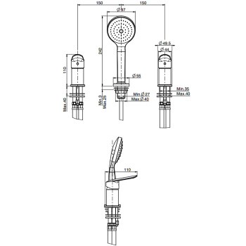 Смеситель на борт ванны Fima Carlo Frattini Spot на 3 отверстие, с ручным душем, чёрный матовый F3014/1NNS