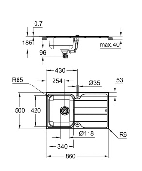 Мойка GROHE K500 45-S 86/50 1.0 оборачиваемая с корзинчатым вентилем, нержавеющая сталь 31571SD1