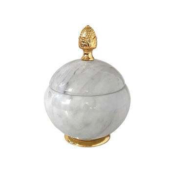 3SC Elegance Баночка универсальная, D=15/h18 см, с крышкой, настольная, цвет: мрамор bianco carrara/золото 24к. Lucido EL48ABCGD