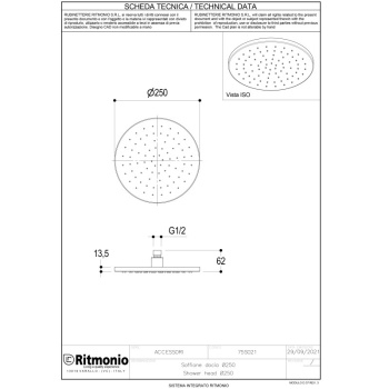Верхний душ Ritmonio Shower D25 см нержавеющая сталь 75S021INOX