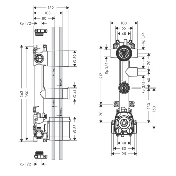 Axor ShowerSelect Скрытая часть для термостата 38x12 c 3 розетками, для 3 потреб. 36708180